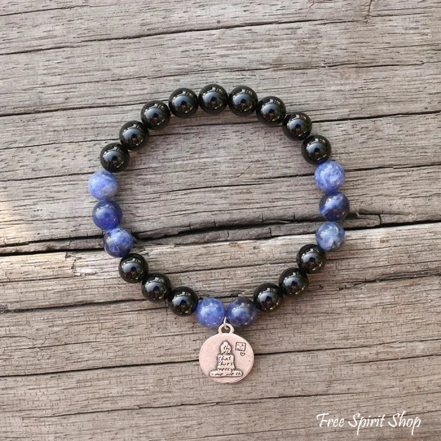 108 Natural Black Onyx & Sodalite Mala Beads With Sun & Moon Pendant