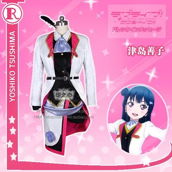 Aqours love live sunshine Tsushima Yoshiko Stage Dress Christmas Cosplay Costume New Year Dress shirt+Pants+Coat+Tie+Vest+Apron