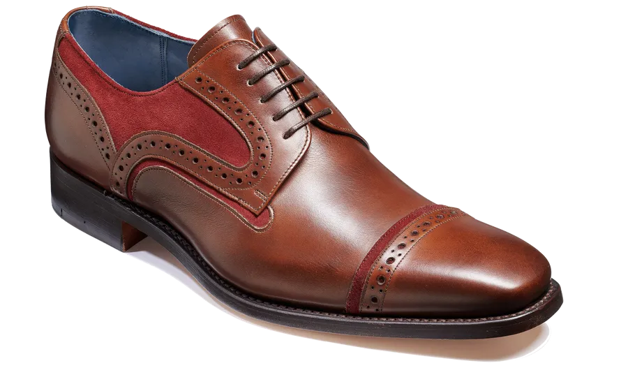 Barker Haig  Simple Toe Cap Derby  - Walnut Calf / Burgundy Suede