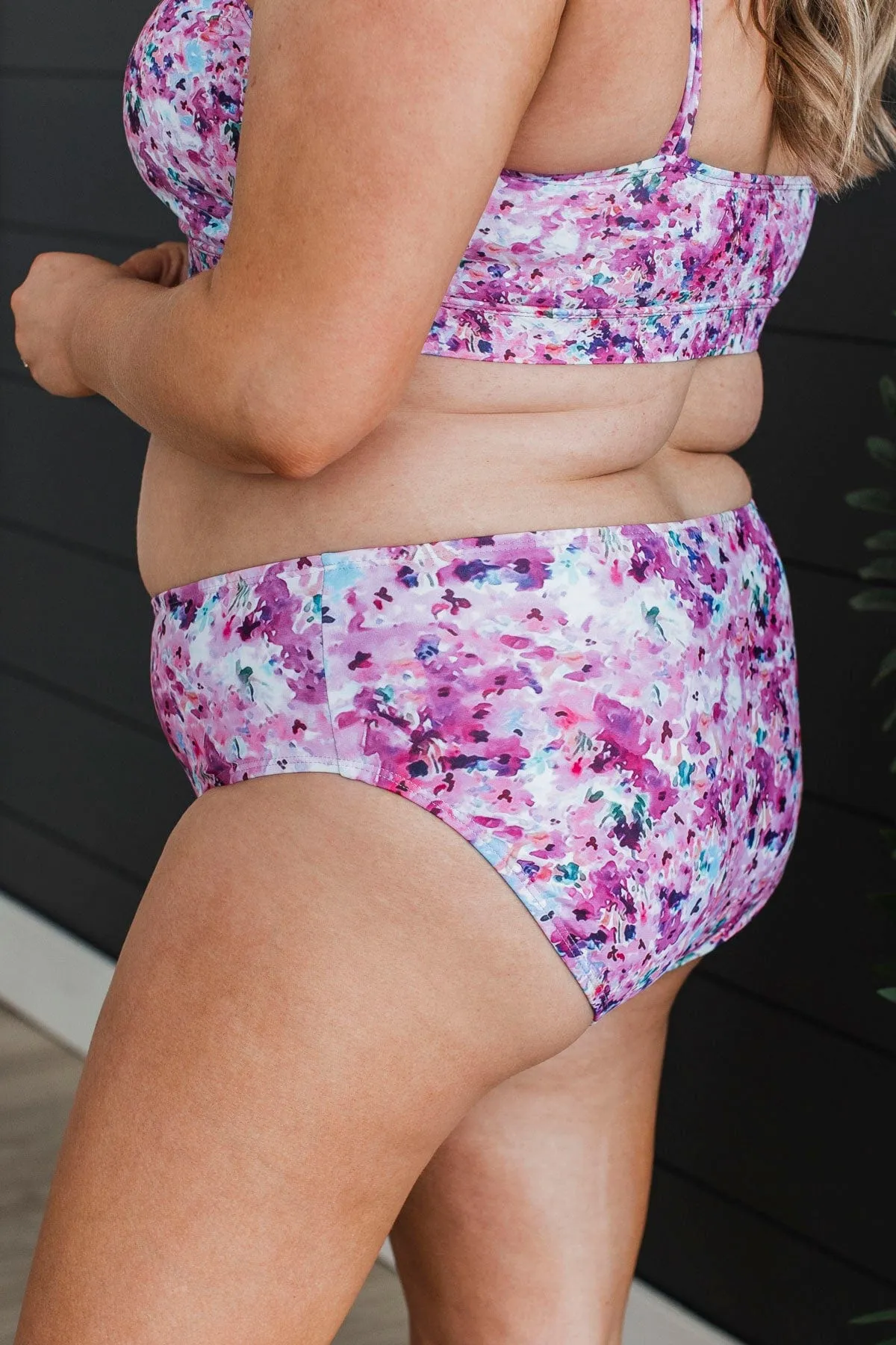 Bask In The Sun Floral Swim Bottoms- Plum