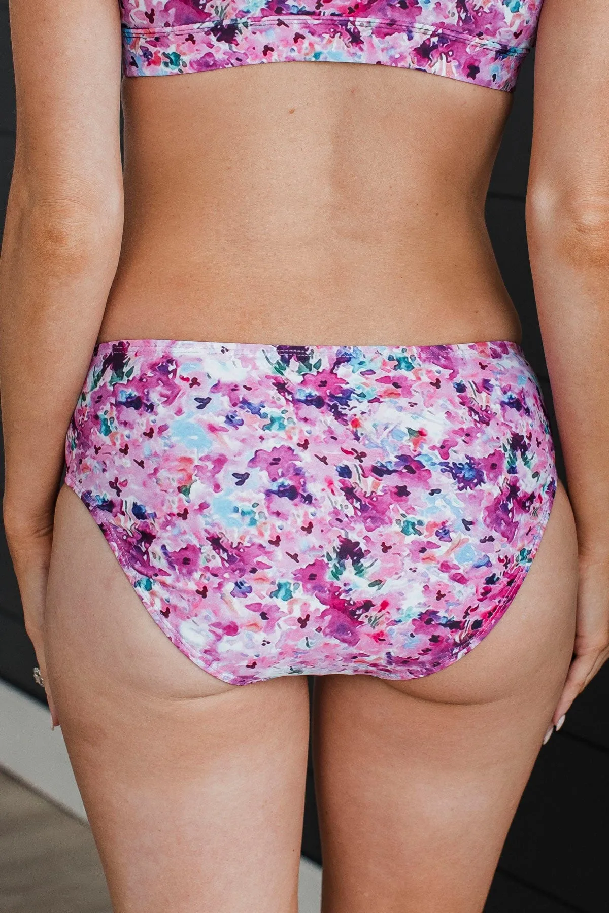 Bask In The Sun Floral Swim Bottoms- Plum