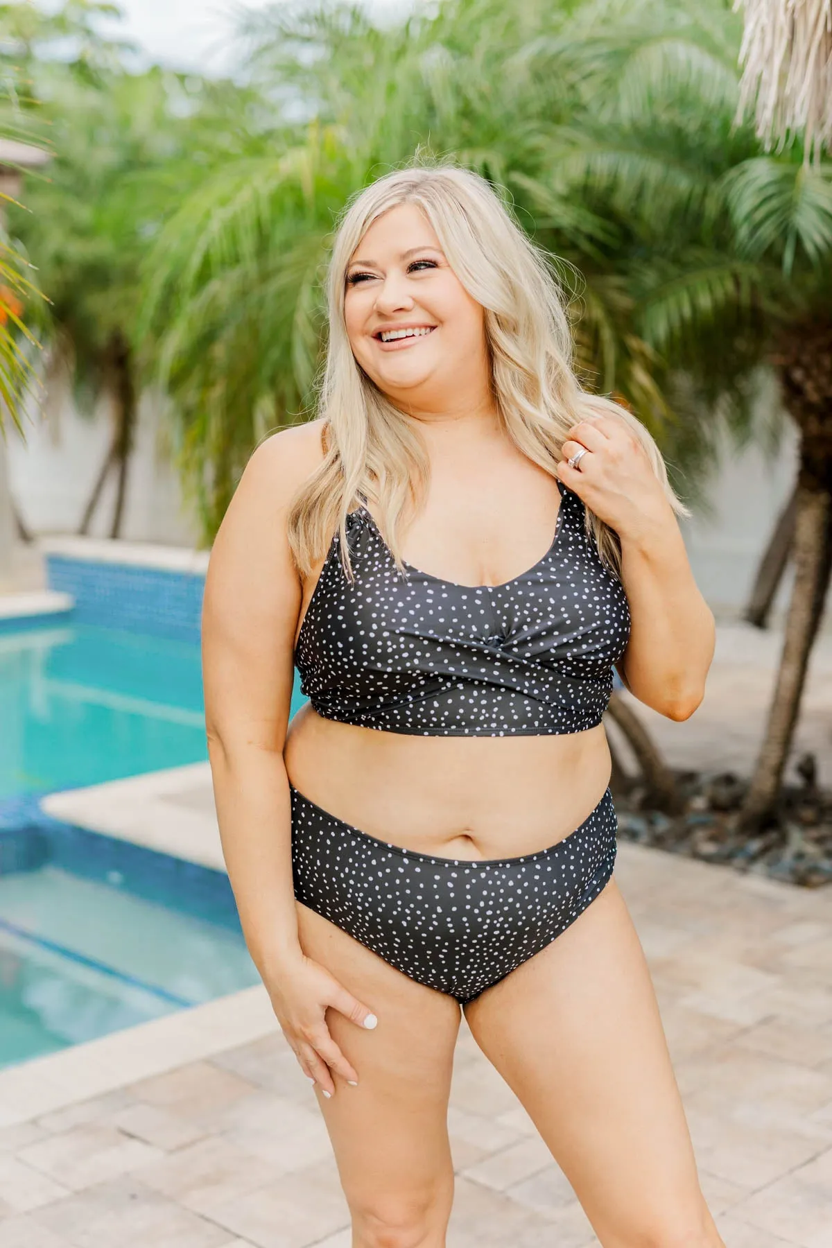 Bask In The Sun Mid-Rise Swim Bottoms- Black & Ivory