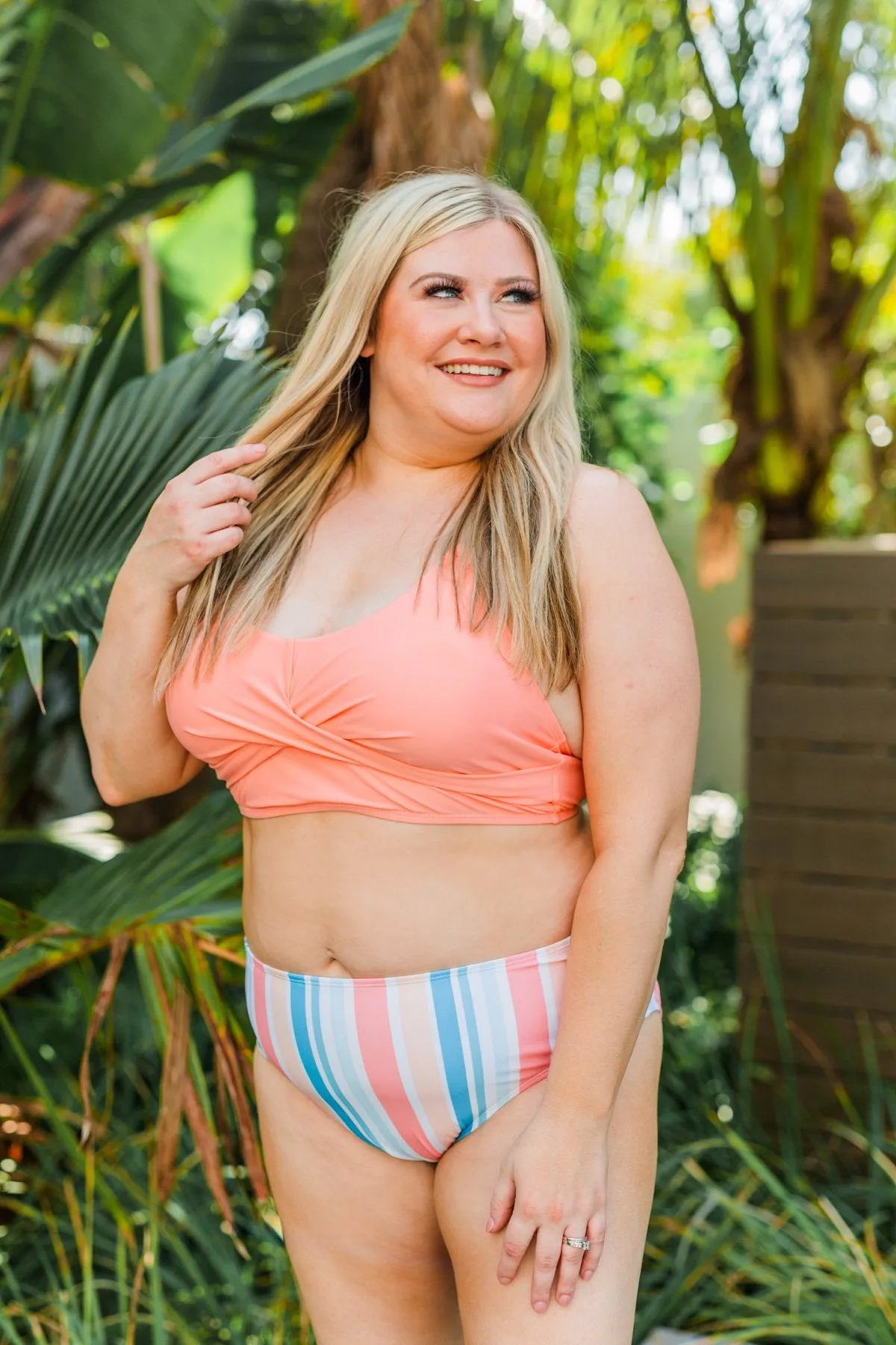 Bask In The Sun Mid-Rise Swim Bottoms- Striped Multi-Color