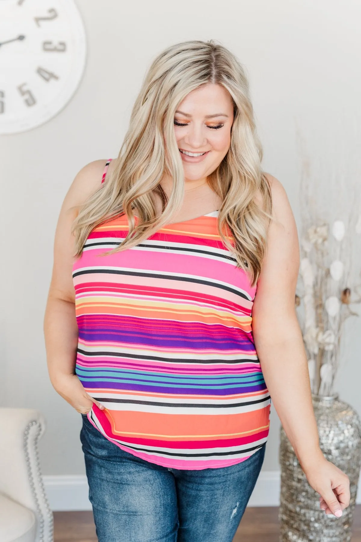 Beautifully Bold Striped Tank Top- Pink Multi-Color