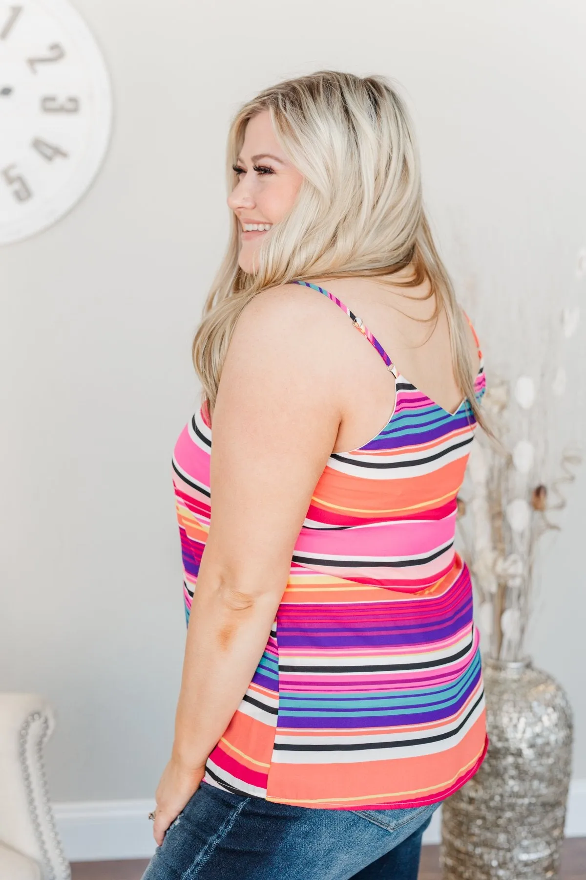 Beautifully Bold Striped Tank Top- Pink Multi-Color