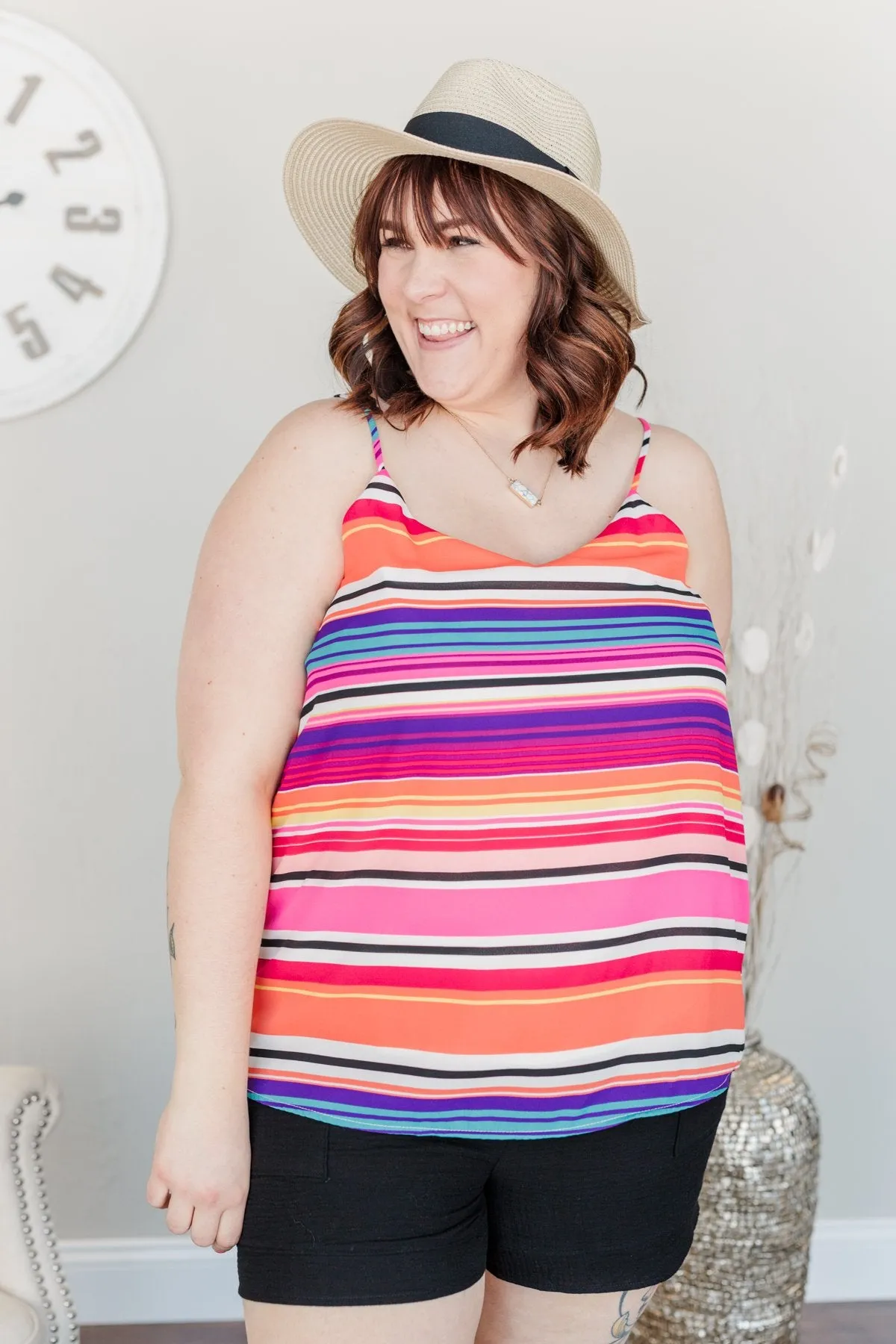 Beautifully Bold Striped Tank Top- Pink Multi-Color