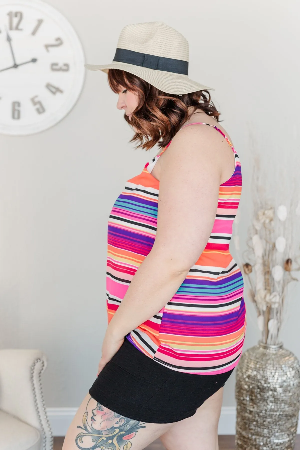 Beautifully Bold Striped Tank Top- Pink Multi-Color