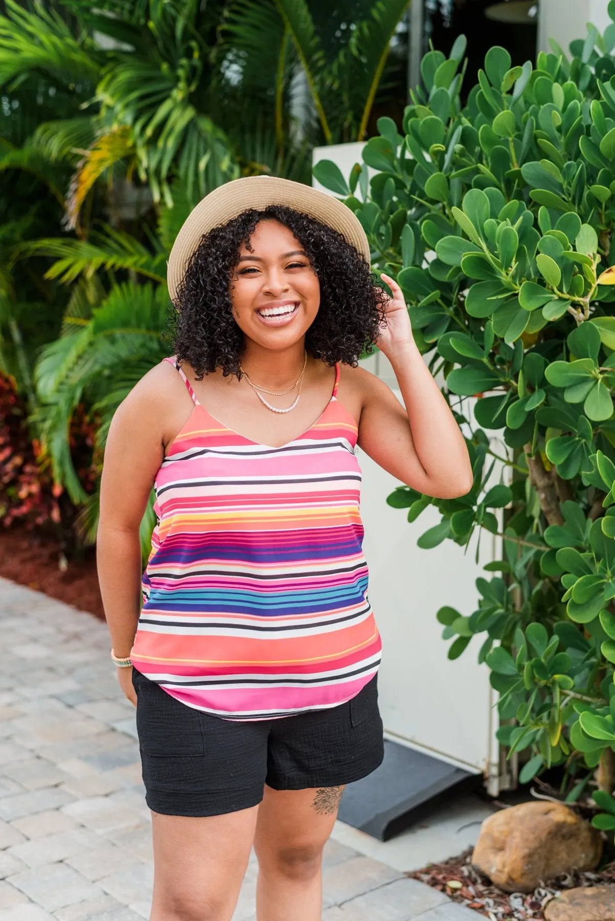 Beautifully Bold Striped Tank Top- Pink Multi-Color