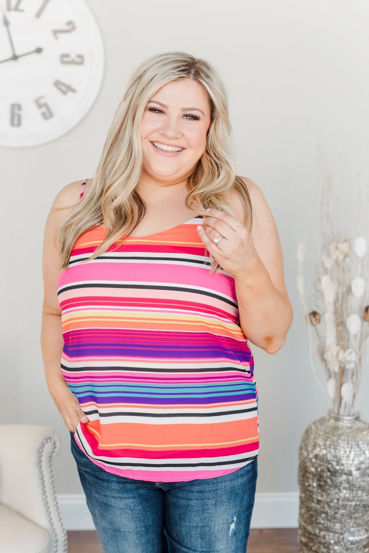 Beautifully Bold Striped Tank Top- Pink Multi-Color