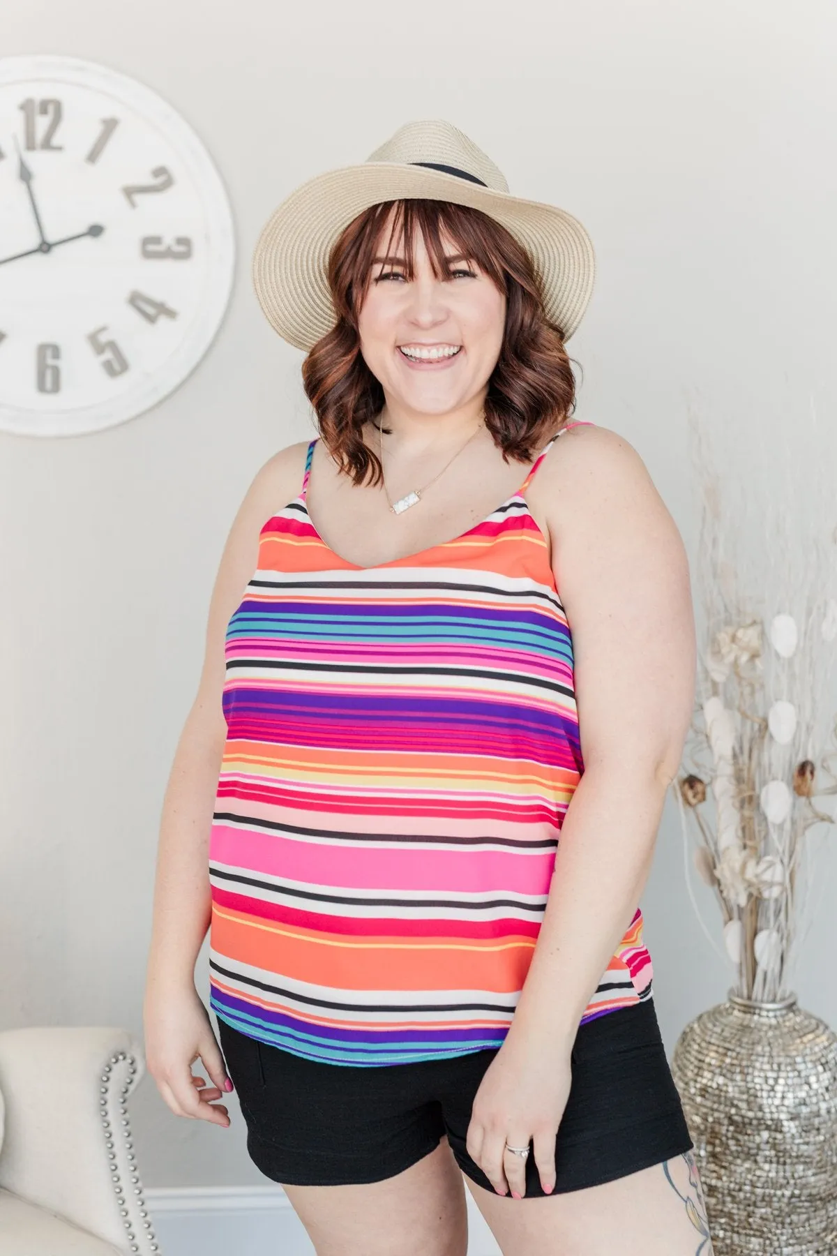 Beautifully Bold Striped Tank Top- Pink Multi-Color