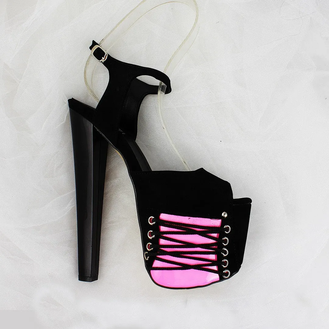 Black Pink Suede 19 cm Platform Heels