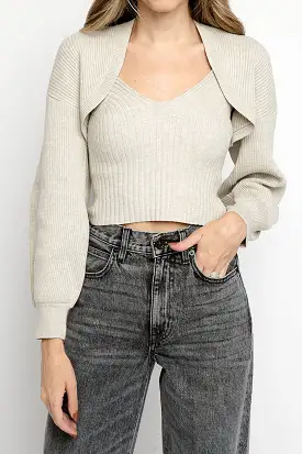 Blended Knit Ribbed Shrug in Shell