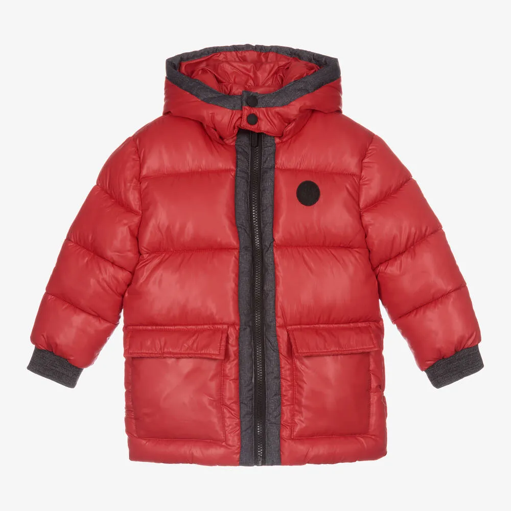 Boys Red Hooded Puffer Coat