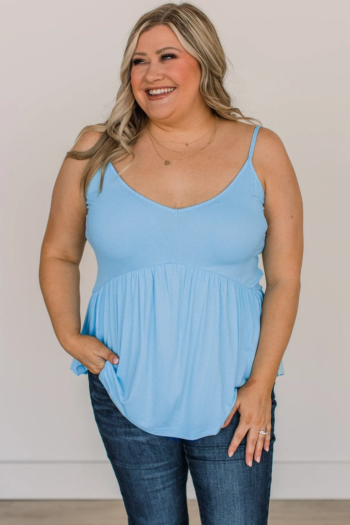 Bright As The Moon Babydoll Tank Top- Baby Blue