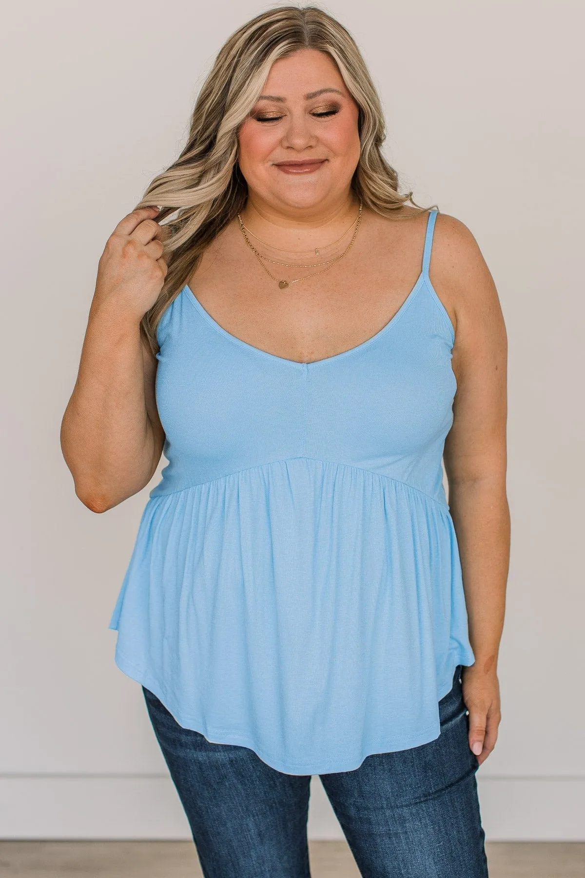 Bright As The Moon Babydoll Tank Top- Baby Blue