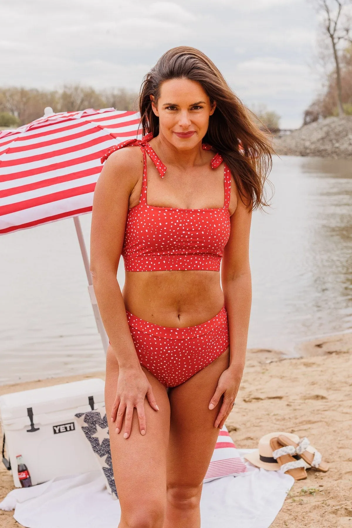 Chasing The Sun Spotted Bandeau Swim Top- Red