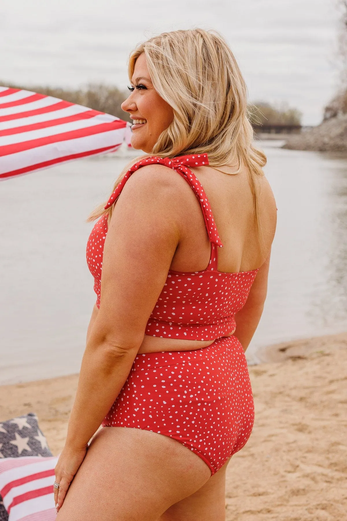 Chasing The Sun Spotted Bandeau Swim Top- Red