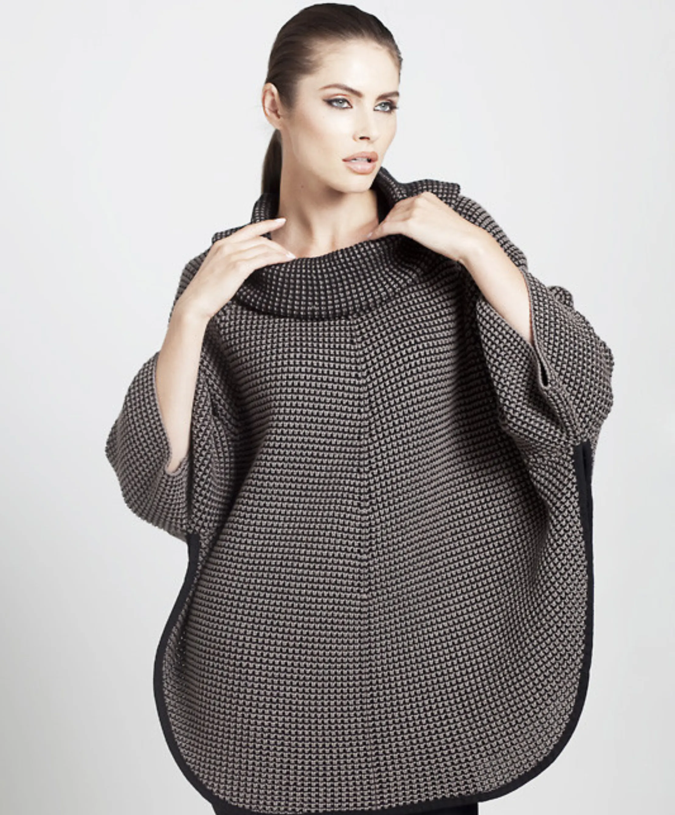 Cowl Neck Tweed Poncho