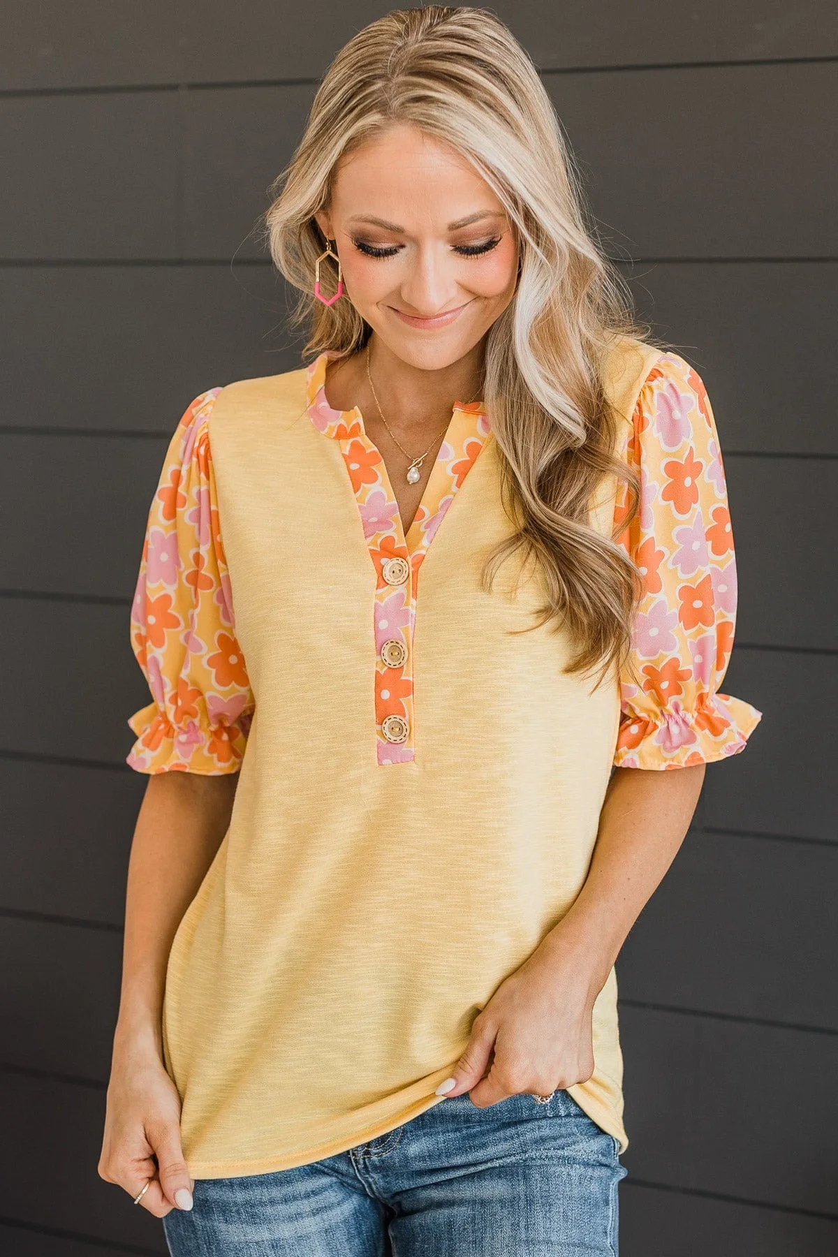 Days In The Sun Floral Top- Yellow