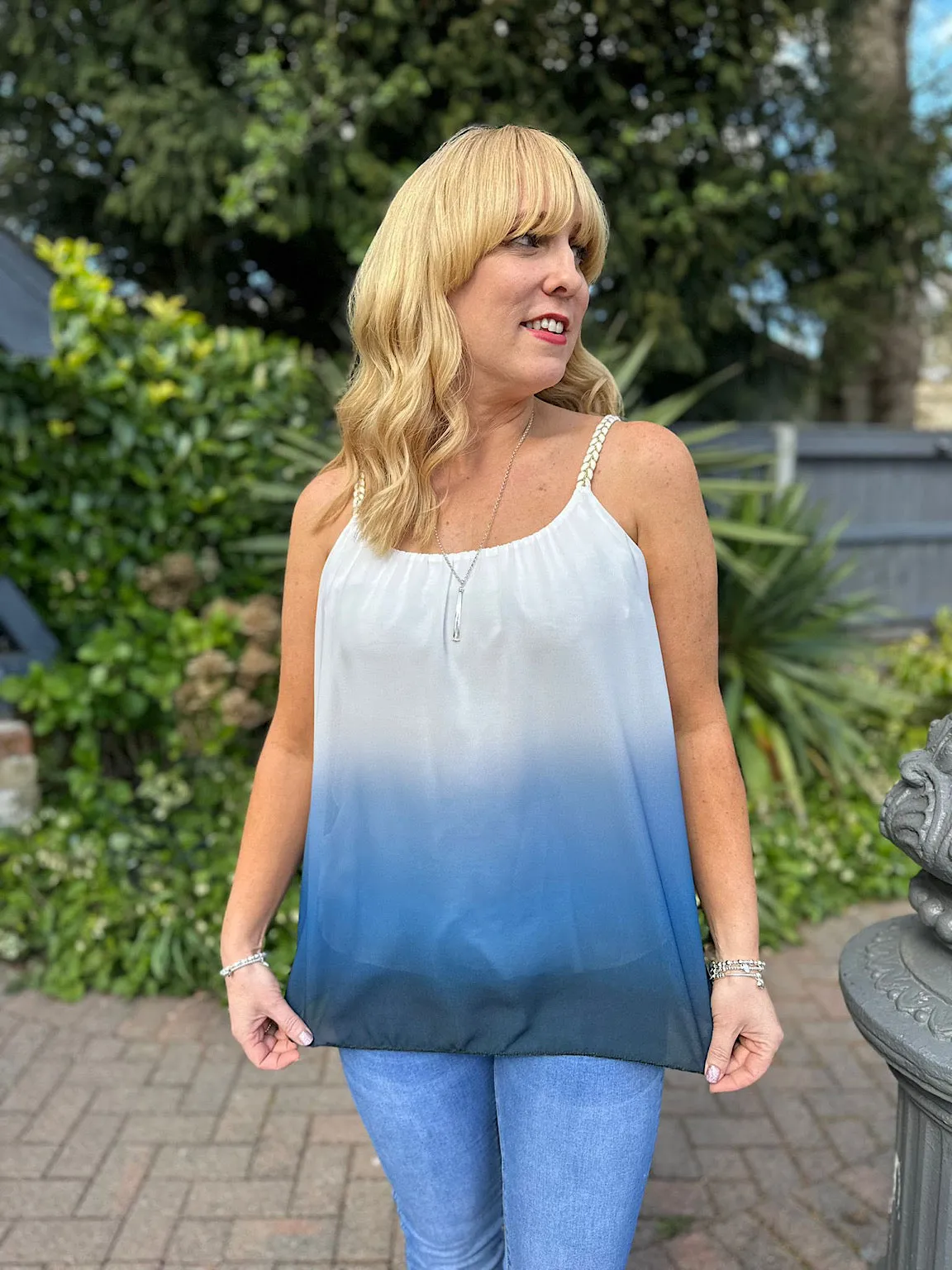 Denim Ombre Plait Flow Top Maddie