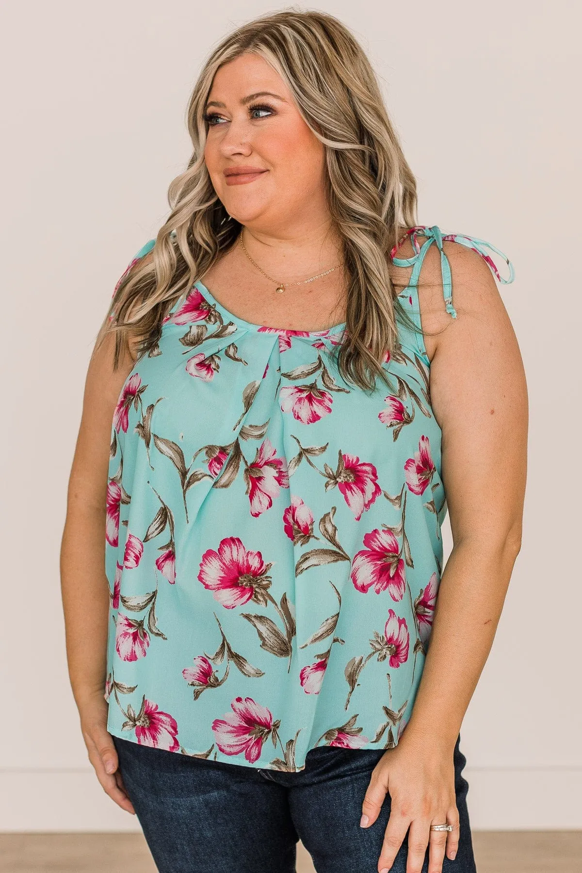 Endless Skies Floral Tank Top- Aqua