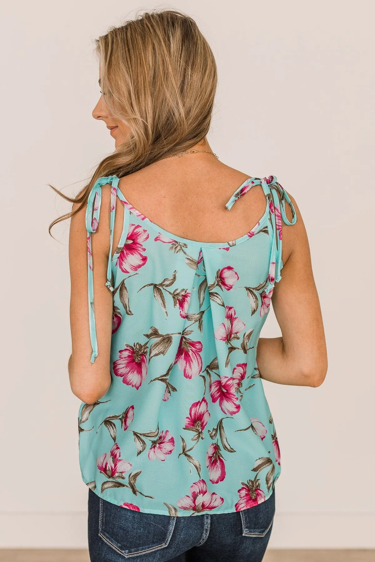 Endless Skies Floral Tank Top- Aqua