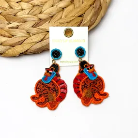 Fall Time Beaded Turkey Earrings in Brown, Red, and Orange