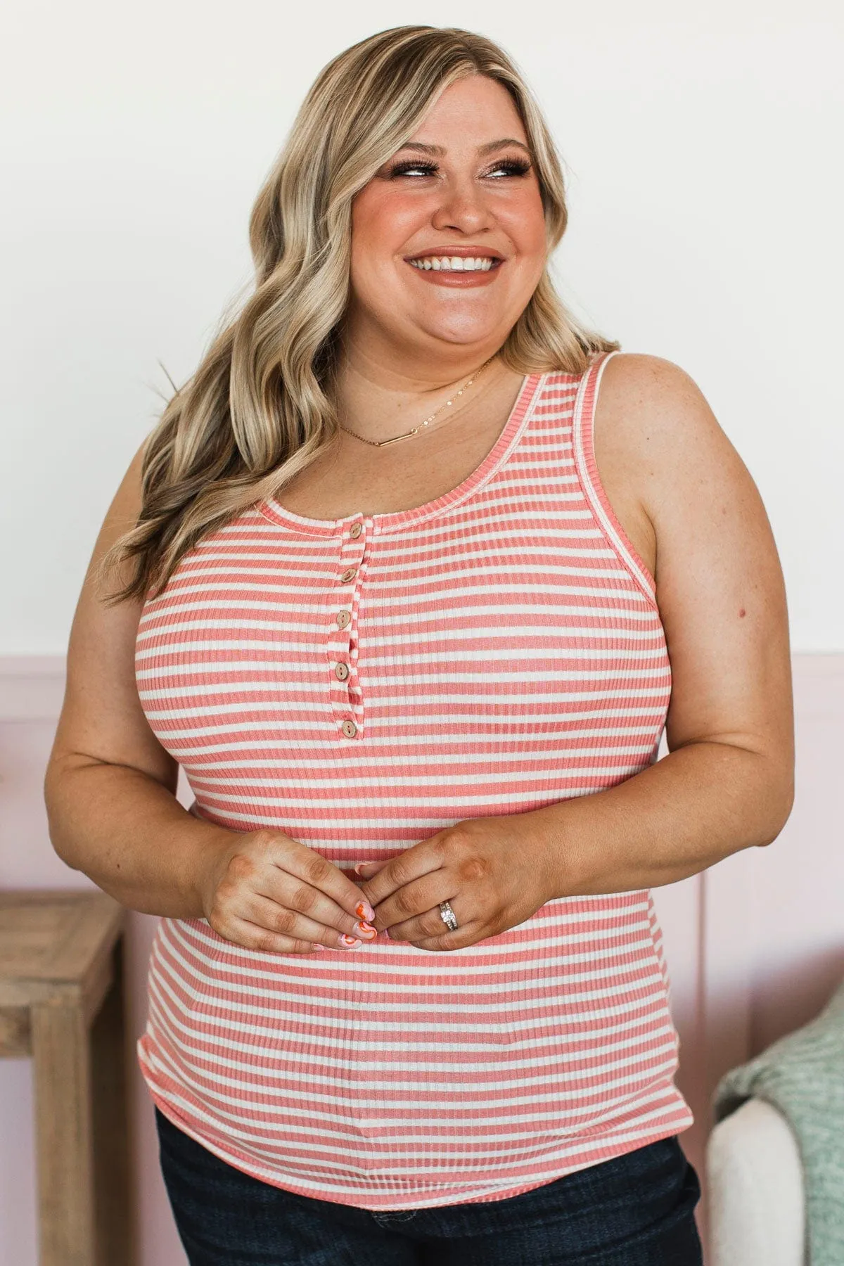 Favorite Tune Striped Tank Top- Coral