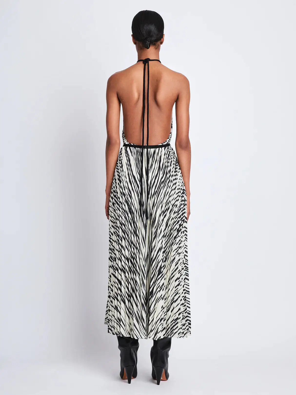 Frida Halter Dress In Printed Sheer Pleated Chiffo