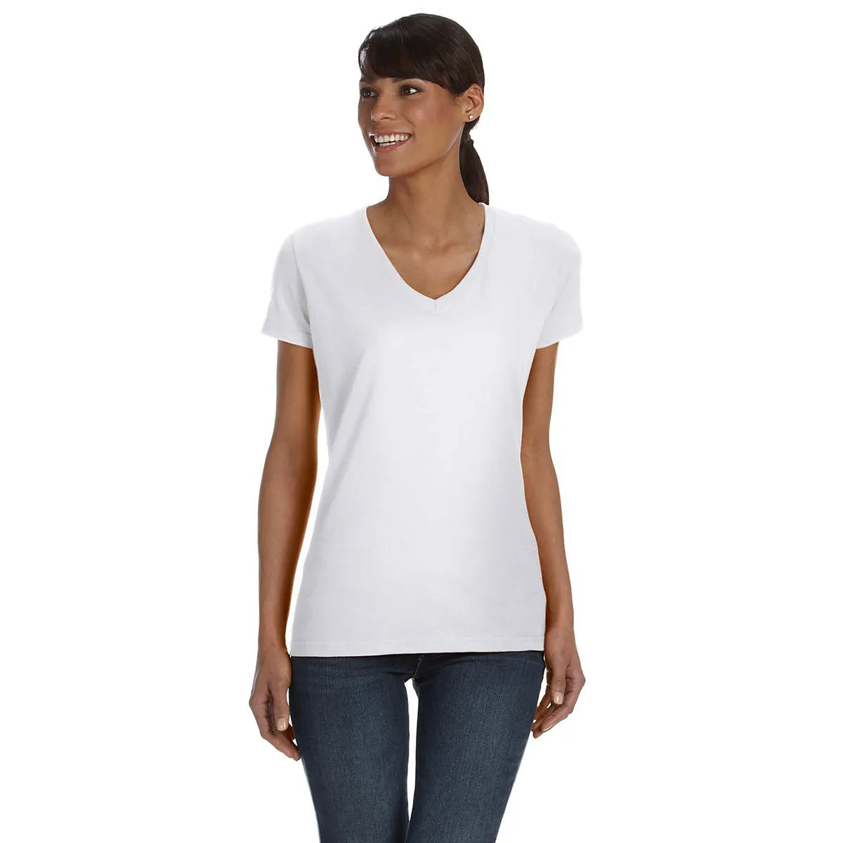 Fruit of the Loom Women's White 5 oz. HD Cotton V-Neck T-Shirt