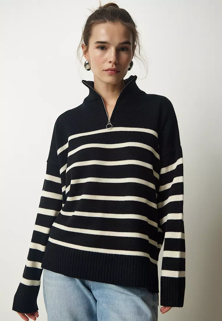 Happiness Istanbul Striped Zip Sweater