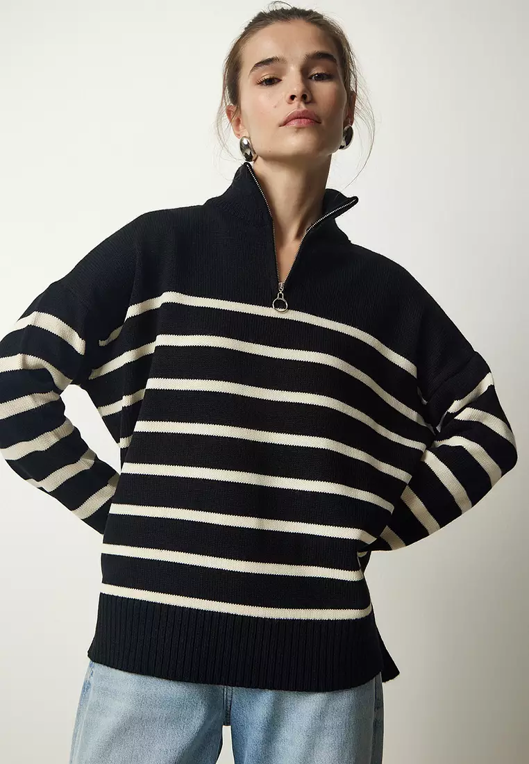 Happiness Istanbul Striped Zip Sweater