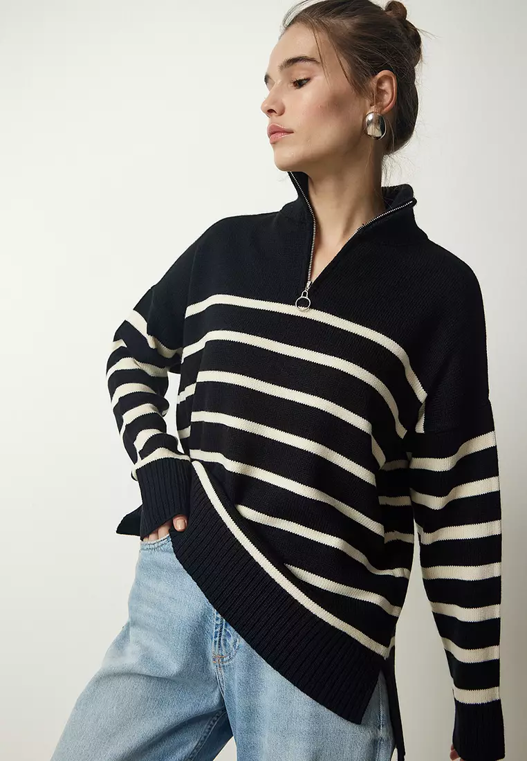 Happiness Istanbul Striped Zip Sweater