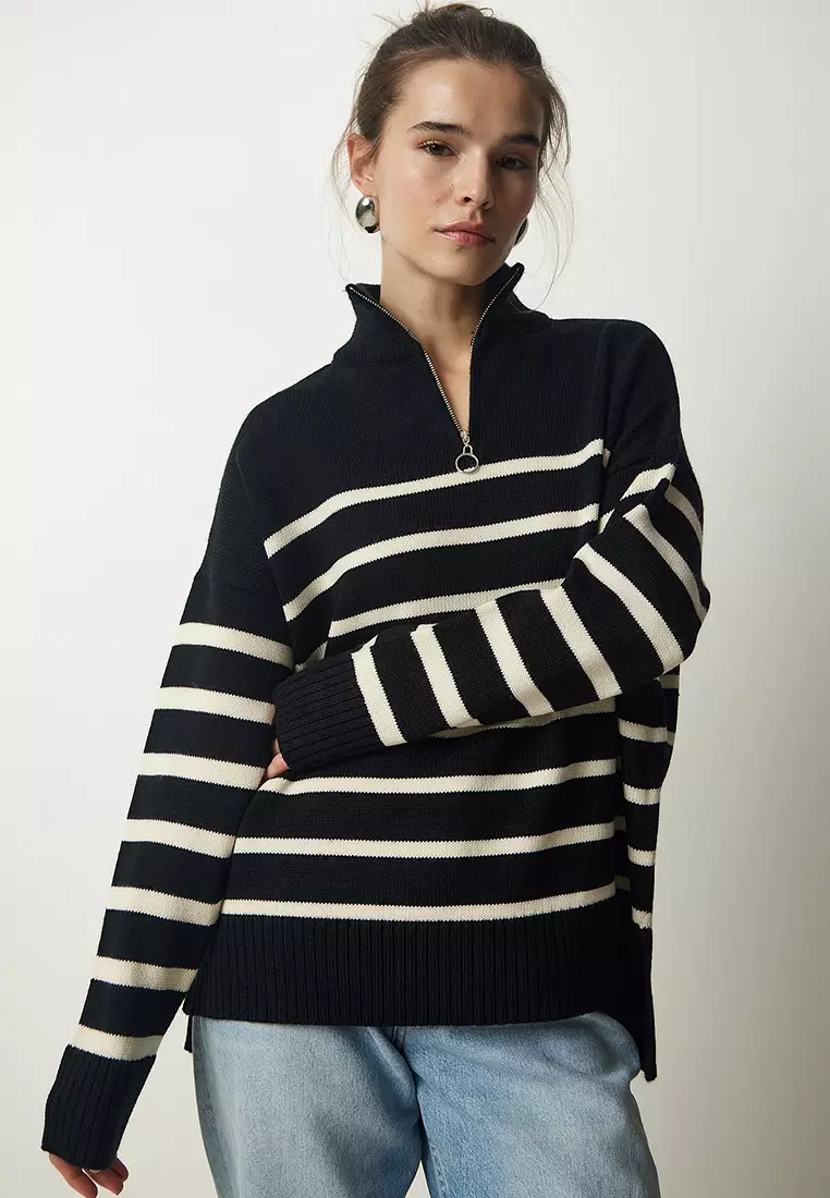 Happiness Istanbul Striped Zip Sweater