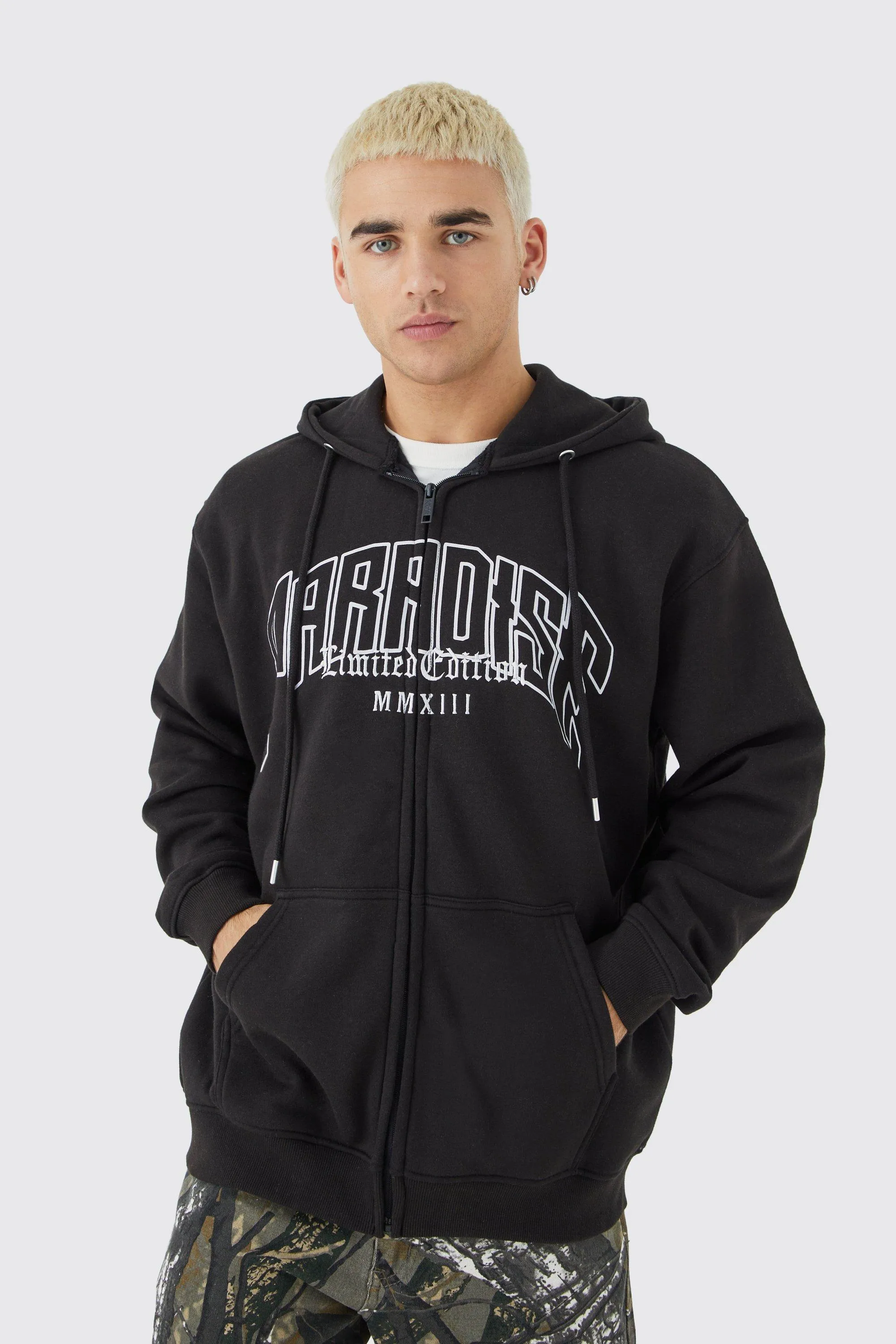 Hoodies & Sweatshirts | Oversized Paradise Zip Thru Hoodie | boohooMAN