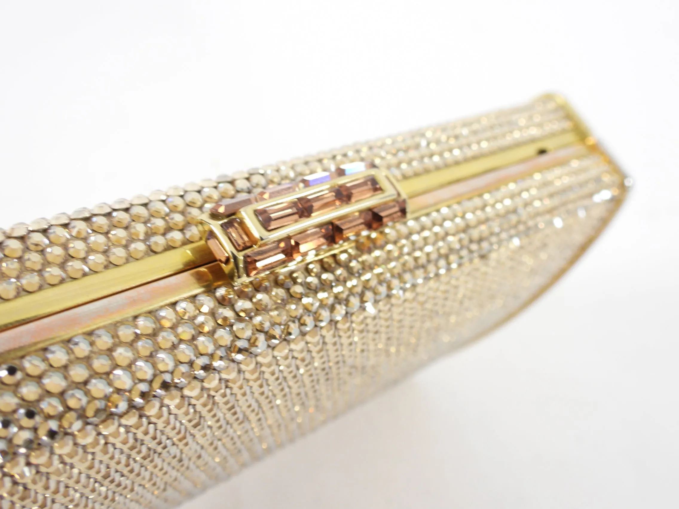 Judith Leiber Vintage Gold Strass Crystal Minaudiere Evening Bag