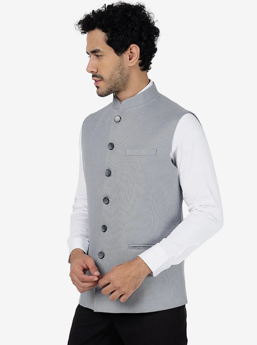 Light Grey Solid Regular Fit Bandhgala Jacket | Greenfibre