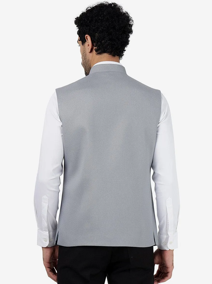 Light Grey Solid Regular Fit Bandhgala Jacket | Greenfibre