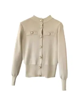 Lux Ribbed Knit Pearl Buttoned Cardigan