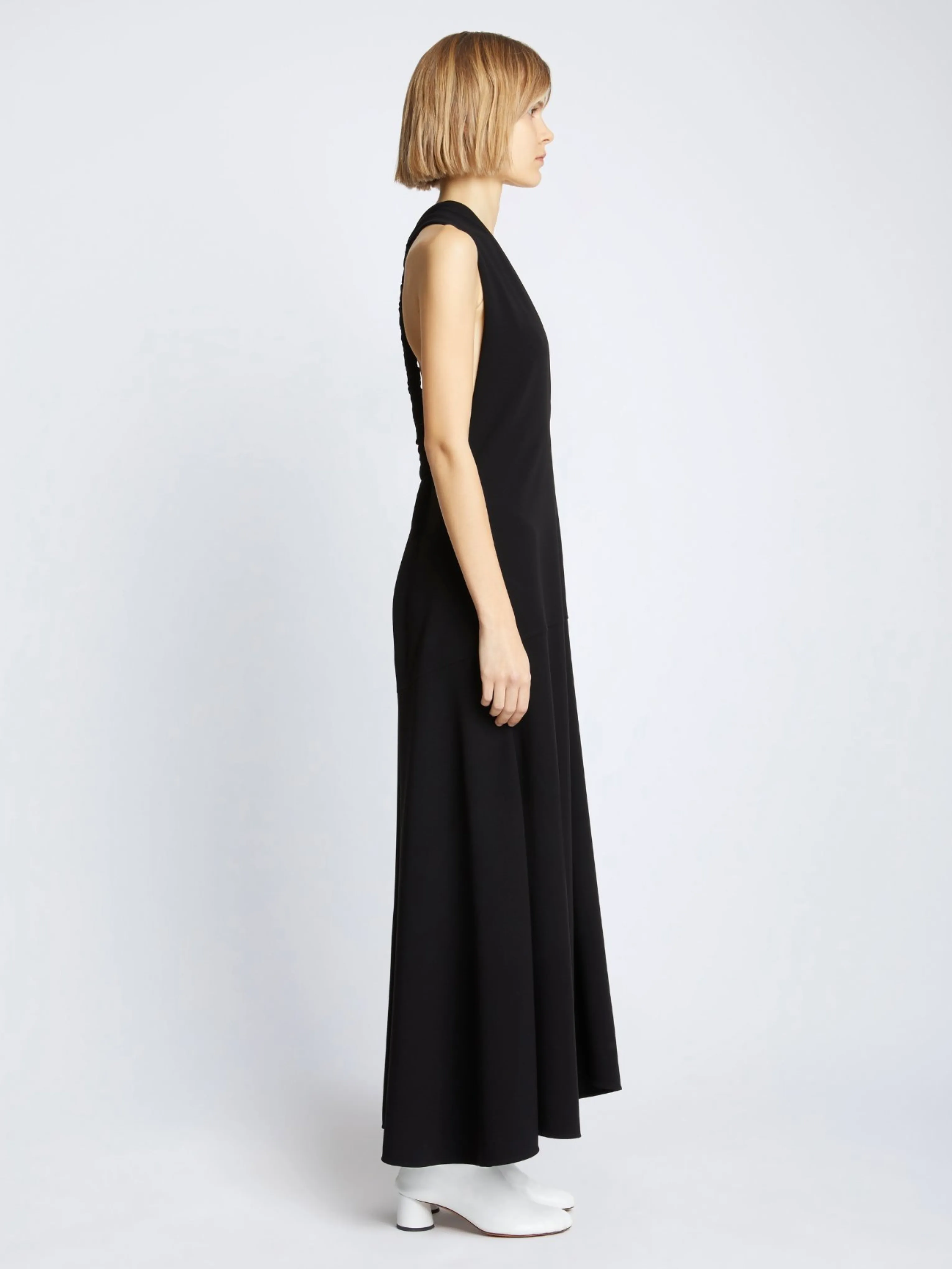 Matte Viscose Crepe Twist Back Dress in Black