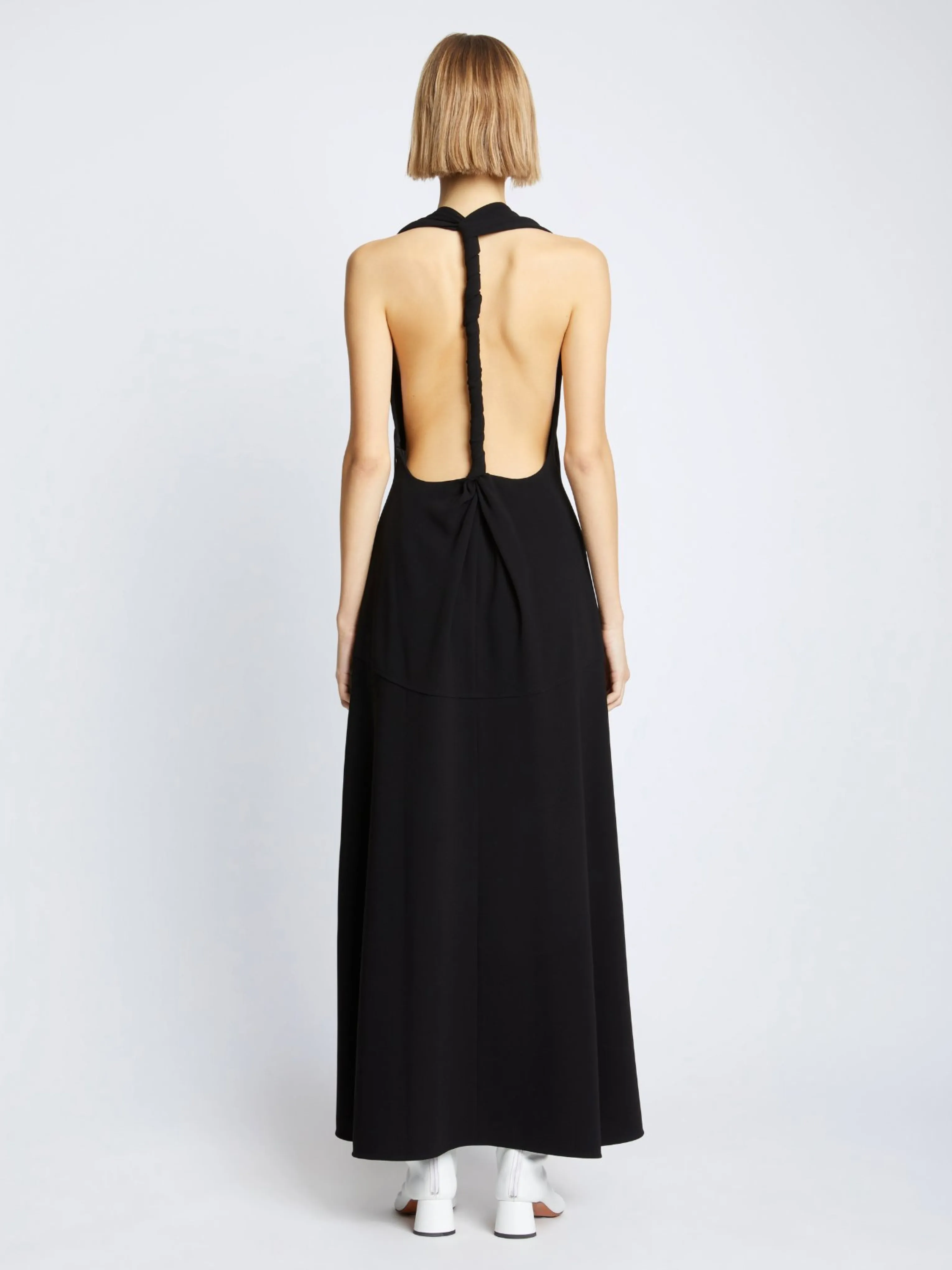 Matte Viscose Crepe Twist Back Dress in Black