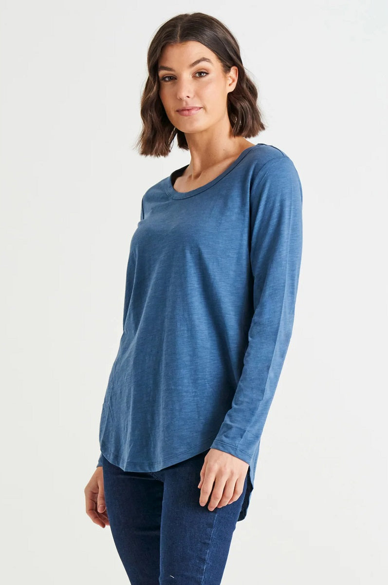 Megan Cotton Top Steel Blue