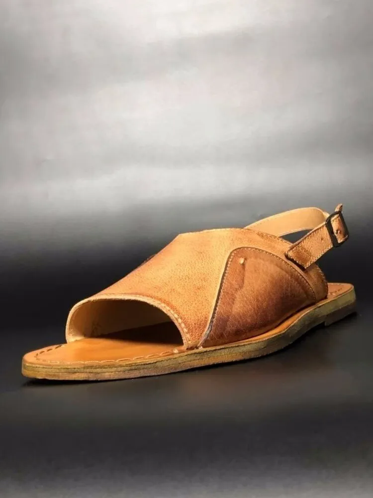 Men's Vintage Summer Genuine Leather Buckle Strap Open Toe Sandals