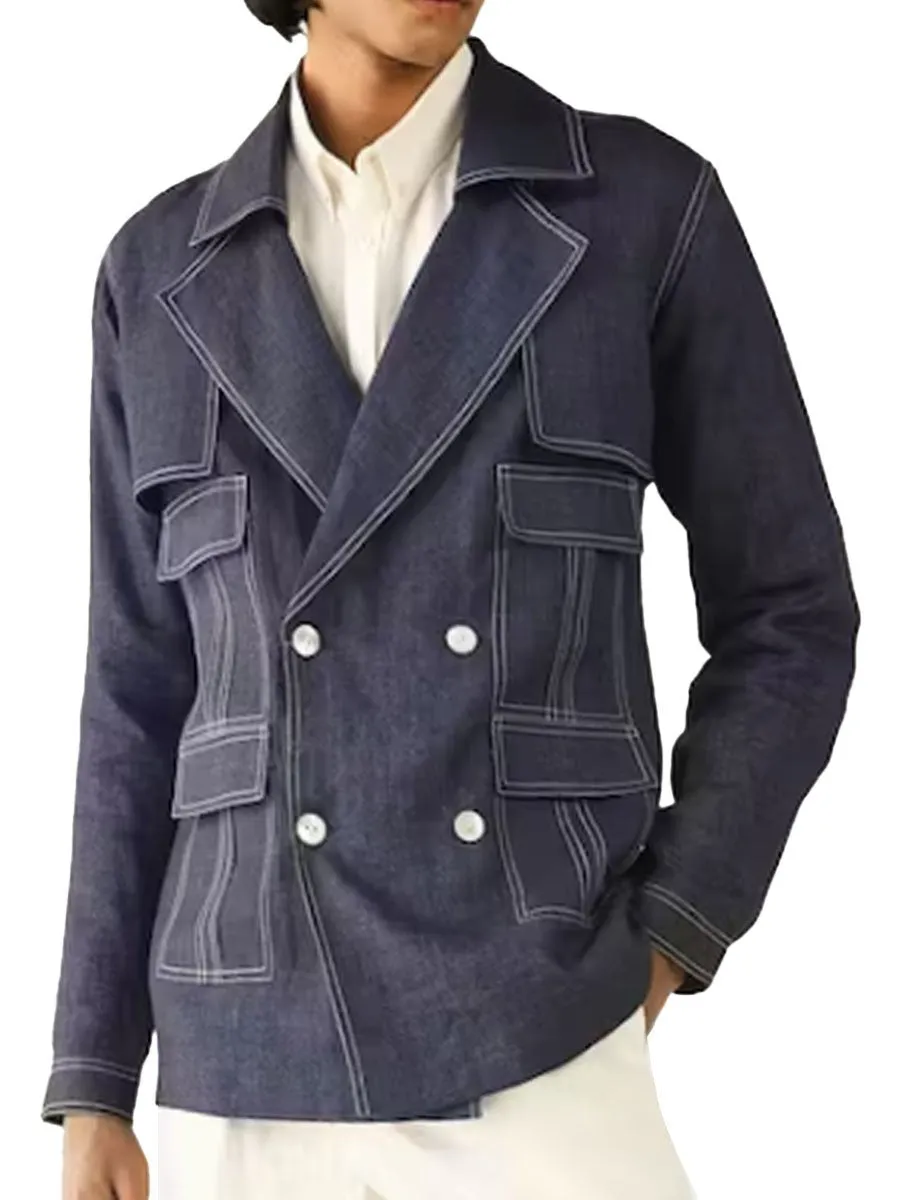 Multi-Pocket Lapel Contrasting Colors Casual Jacket