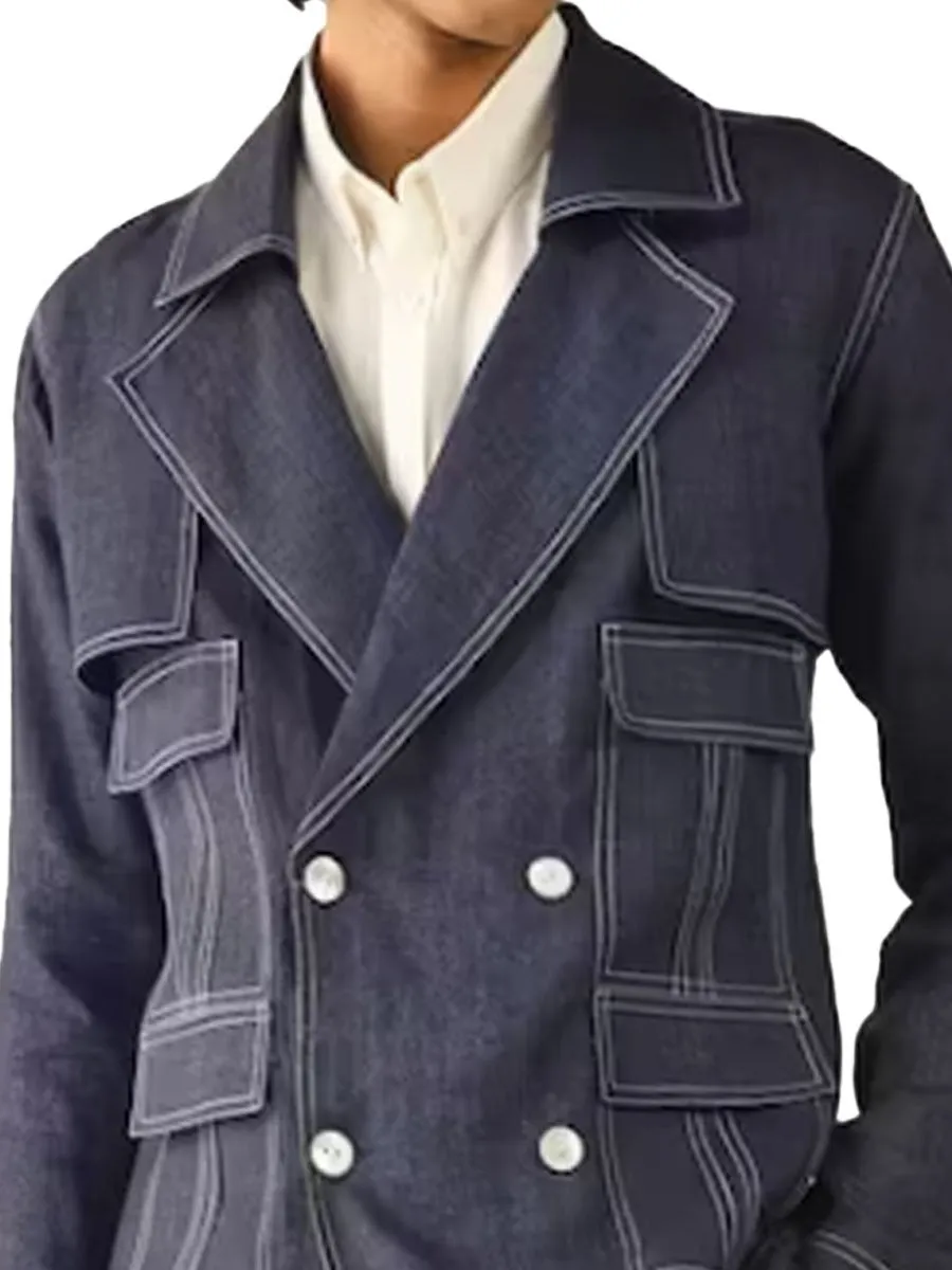 Multi-Pocket Lapel Contrasting Colors Casual Jacket