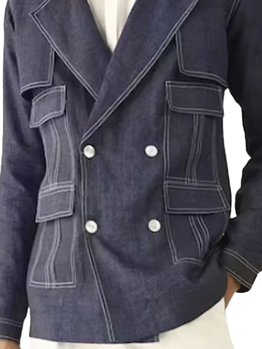 Multi-Pocket Lapel Contrasting Colors Casual Jacket