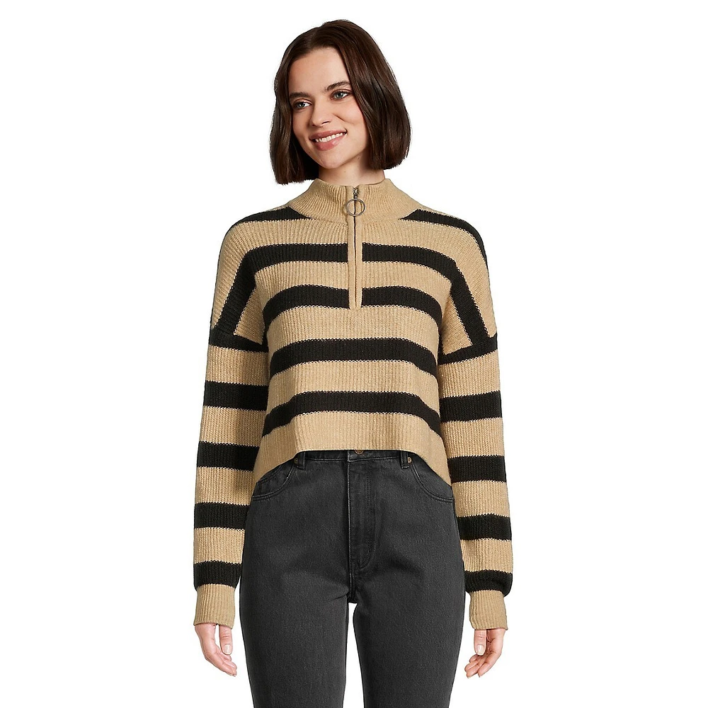 Noisy May Alice Striped Quarter-Zip Sweater