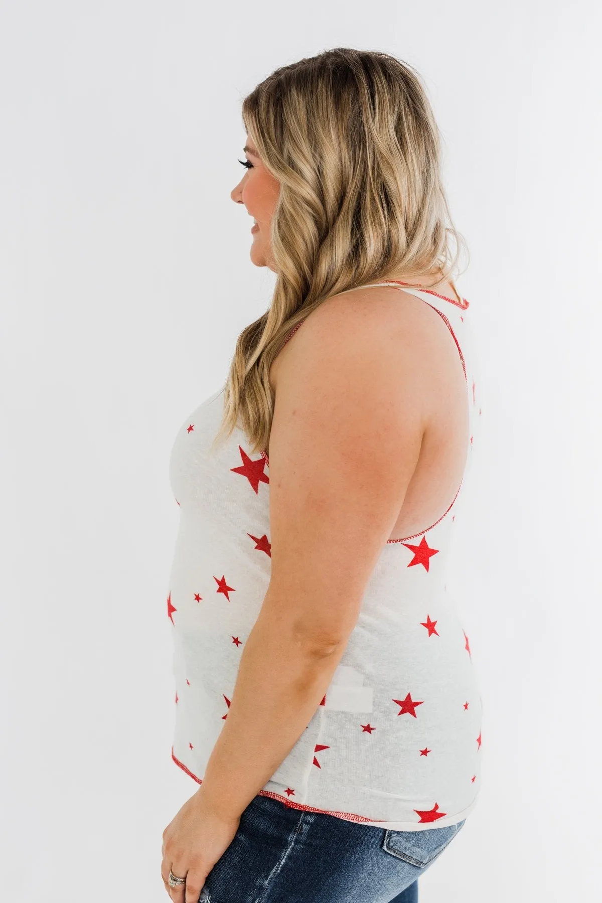 Oh My Stars Printed Tank Top- Ivory & Red