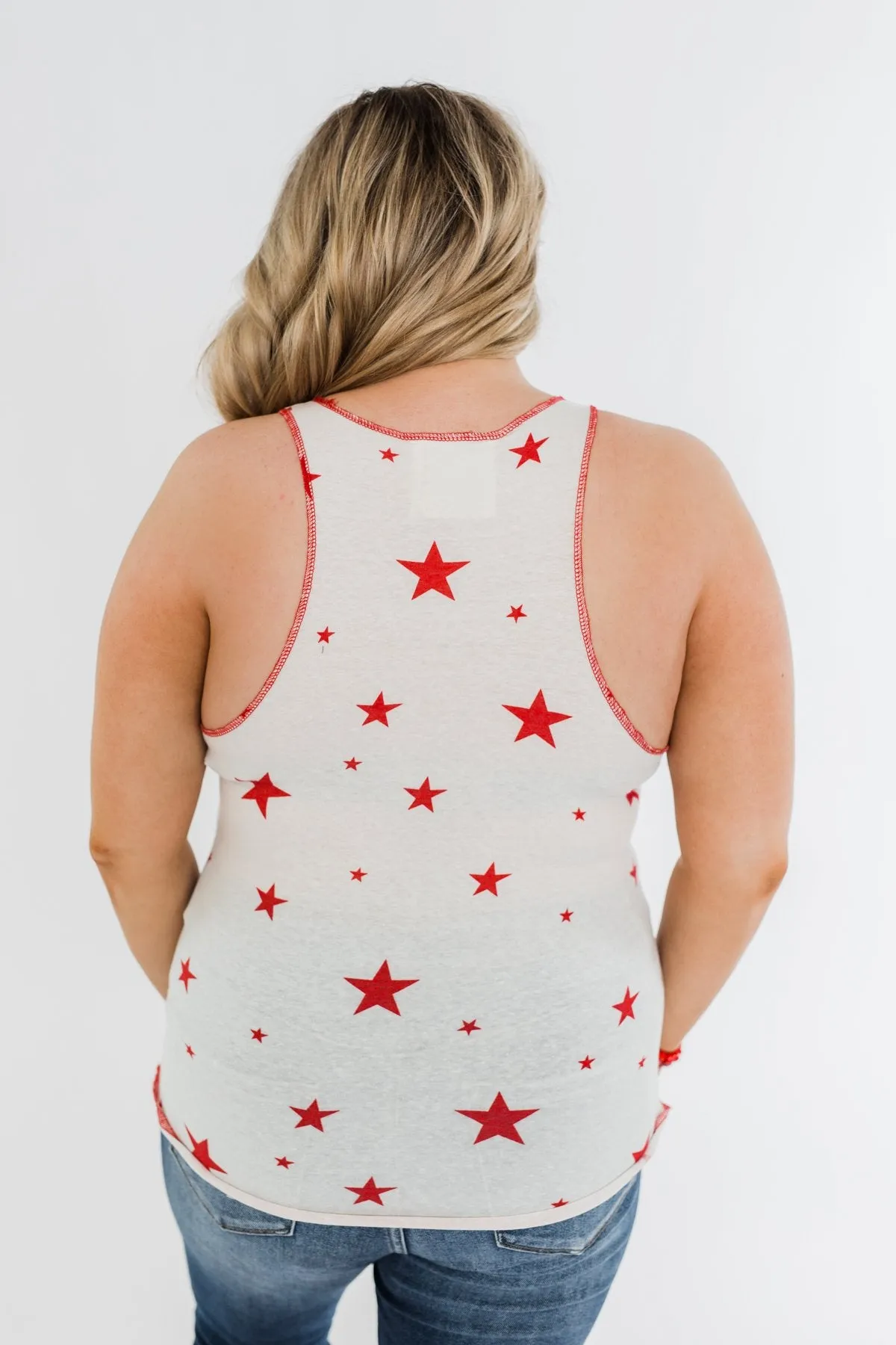 Oh My Stars Printed Tank Top- Ivory & Red