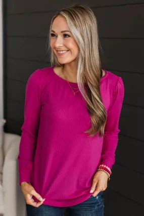 Open My Heart Ribbed Knit Top- Fuchsia